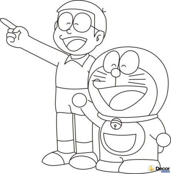 Tranh tô màu Doraemon và bạn bè dễ thương