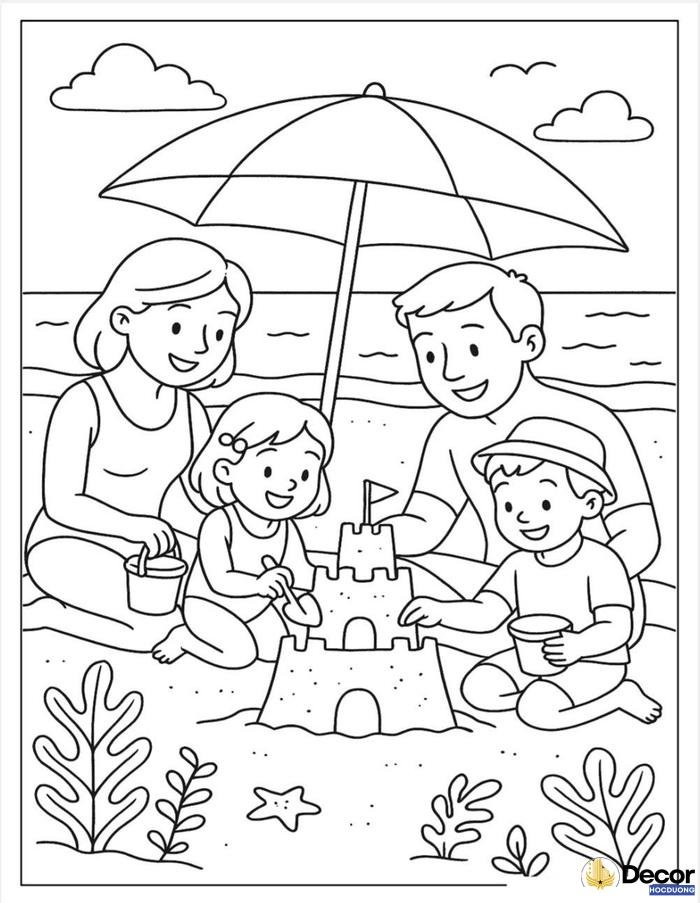 Tranh tô màu bố mẹ và con cái