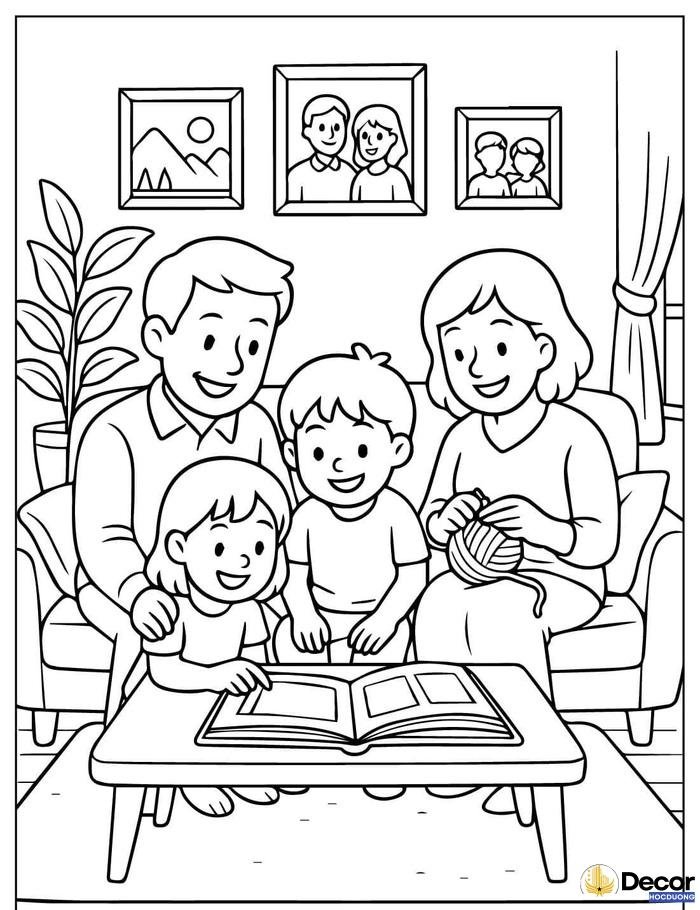 Tranh tô màu gia đình đơn giản