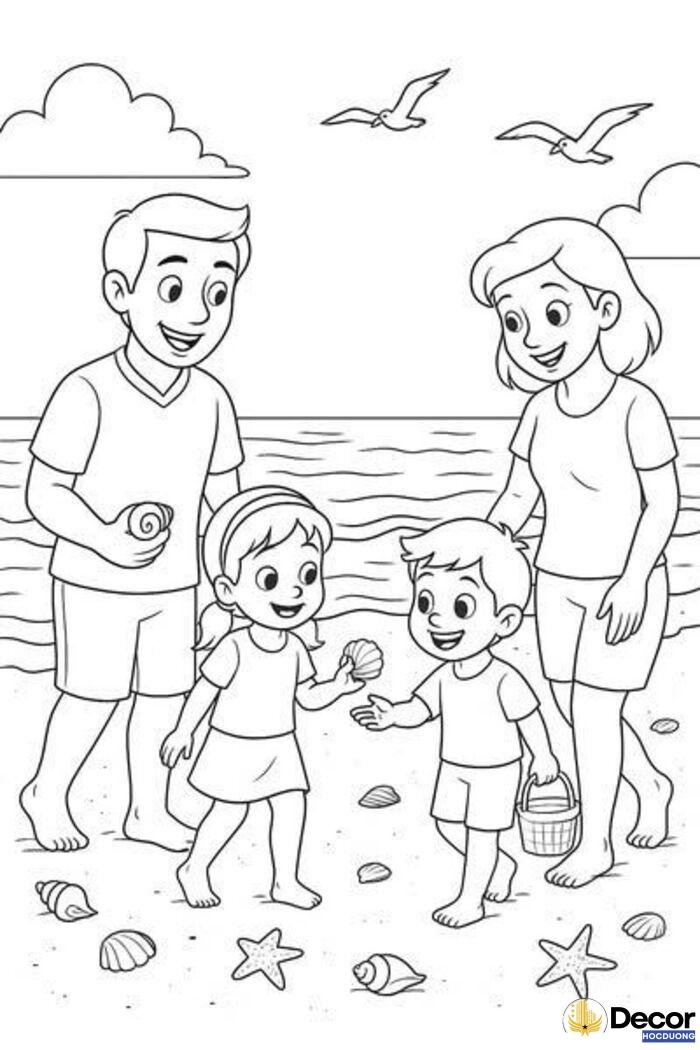 Tranh tô màu gia đình gần gũi đẹp