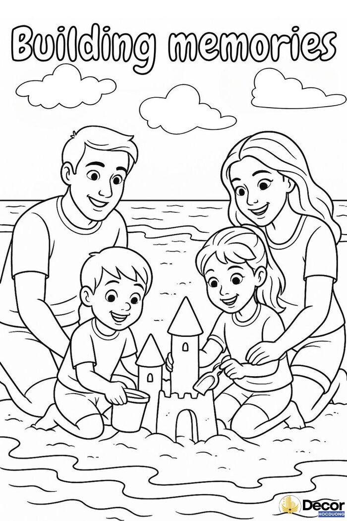 Tranh tô màu gia đình sum họp