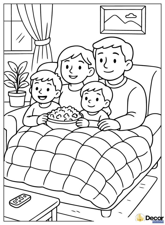 Tranh tô màu gia đình thiếu nhi