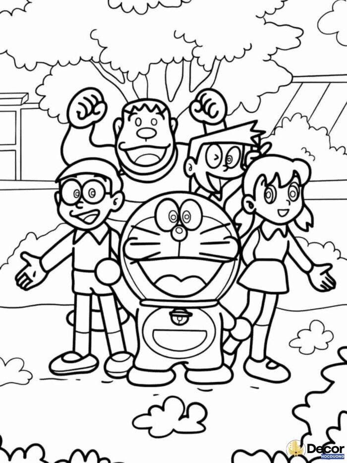 Tranh tô màu nhóm bạn Nobita Shizuka