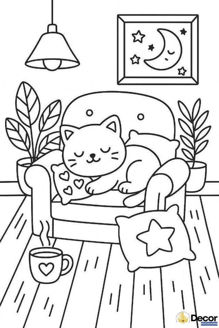 con mèo tô màu cho bé