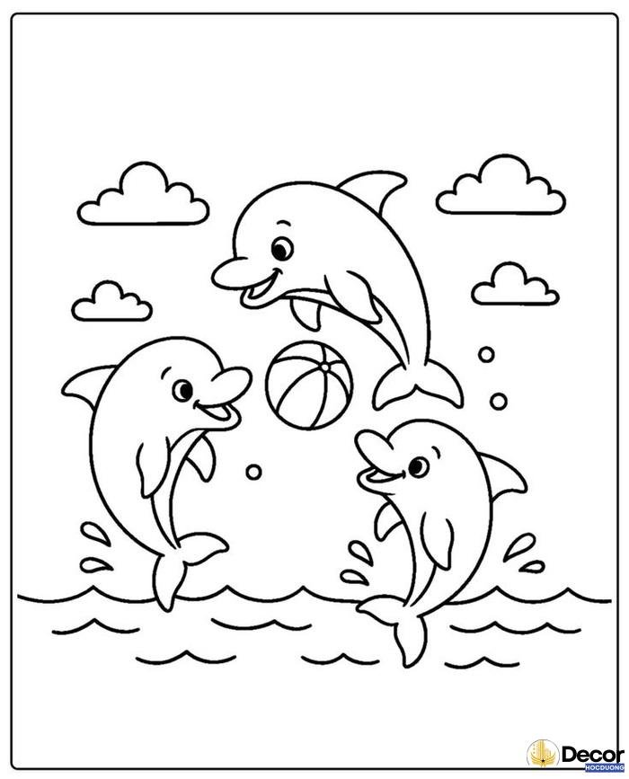hình cá heo tô màu dễ in