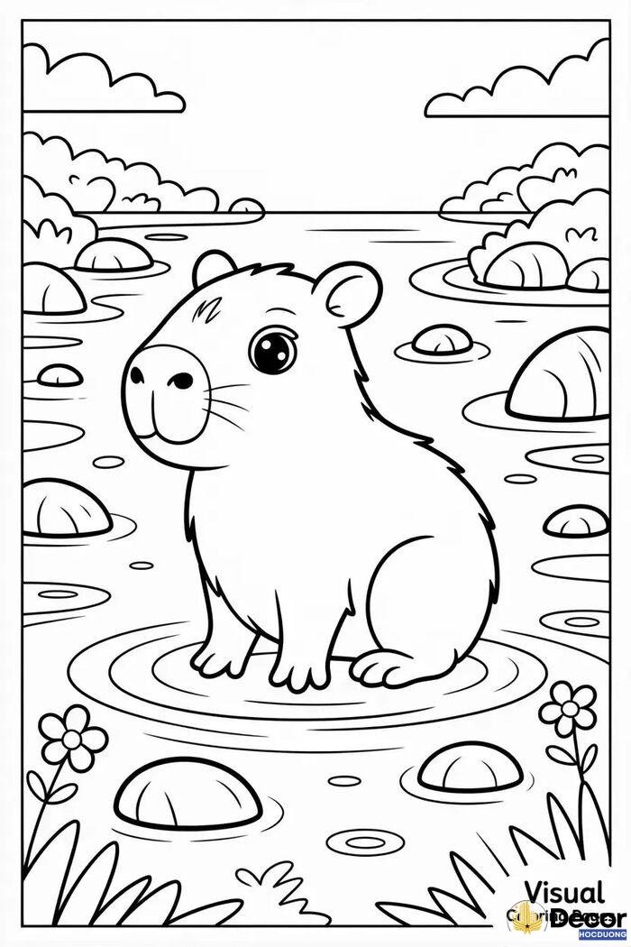 hình capybara tô màu dễ in
