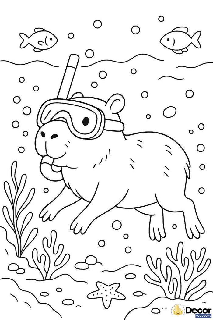 hình tô màu capybara cute