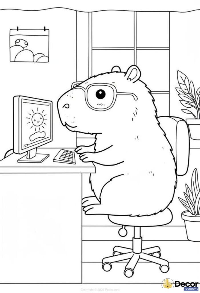 hình tô màu capybara dễ thương