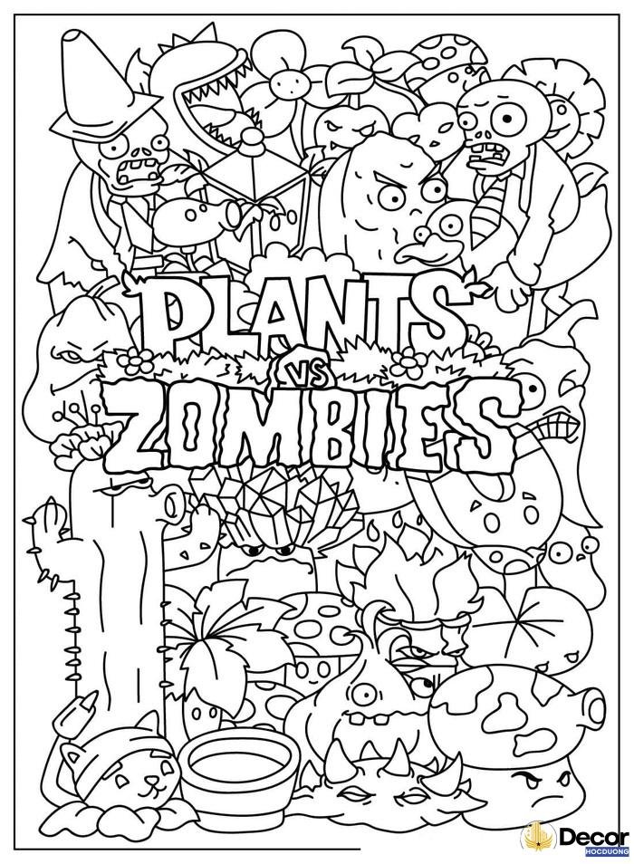hình tô màu cây và zombie