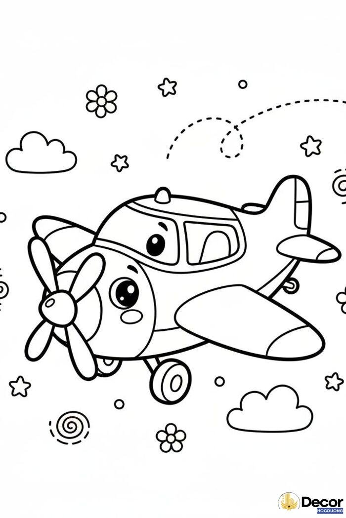 hình tô màu máy bay dễ thương cho bé