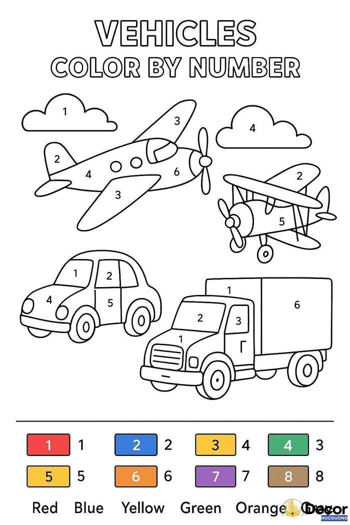 hình tô màu nối số dễ thương