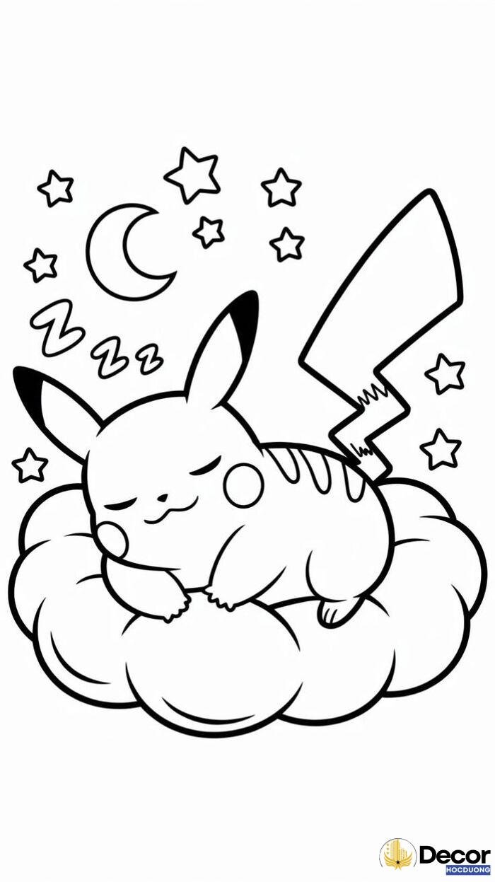 hình tô màu pikachu hoạt hình dễ thương