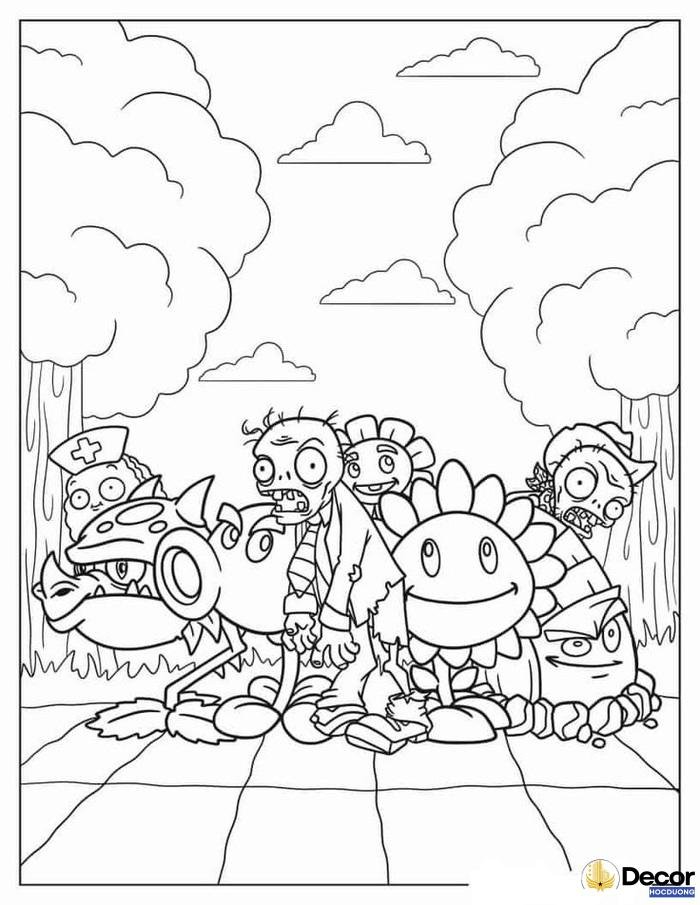 hình tô màu plants vs zombies dễ in