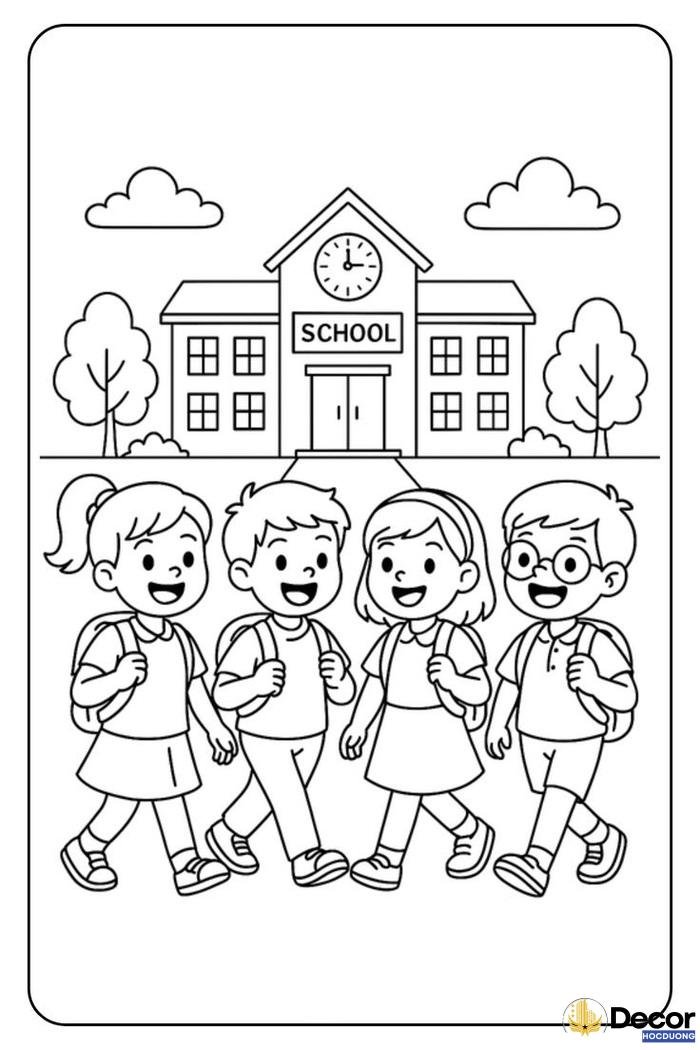 hình tô màu sân trường mầm non