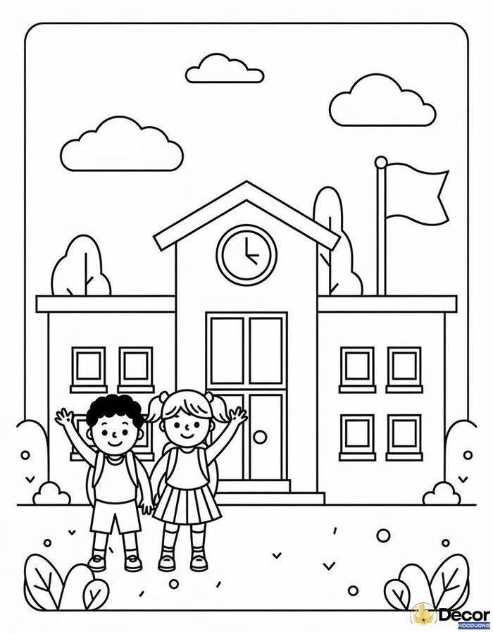 hình tô màu trường mầm non ngộ nghĩnh