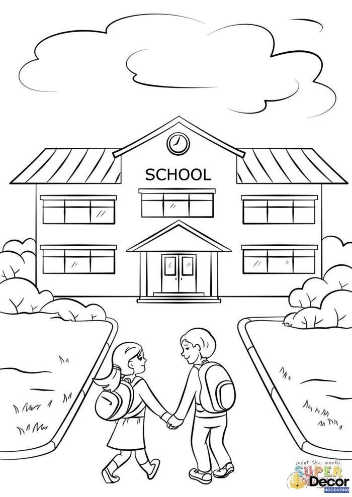 hình tô màu trường mầm non sinh động