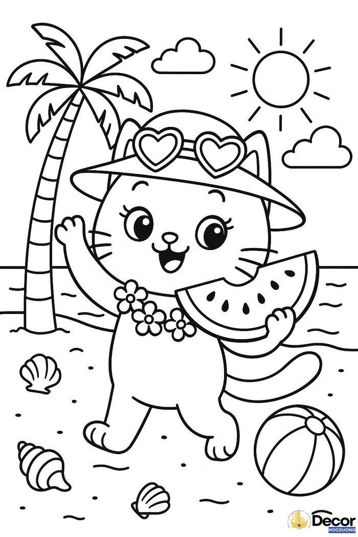 mèo tranh đen trắng tô màu