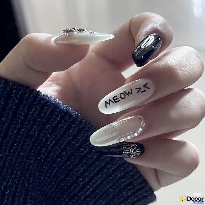 nail đen trắng đi chơi style đẹp
