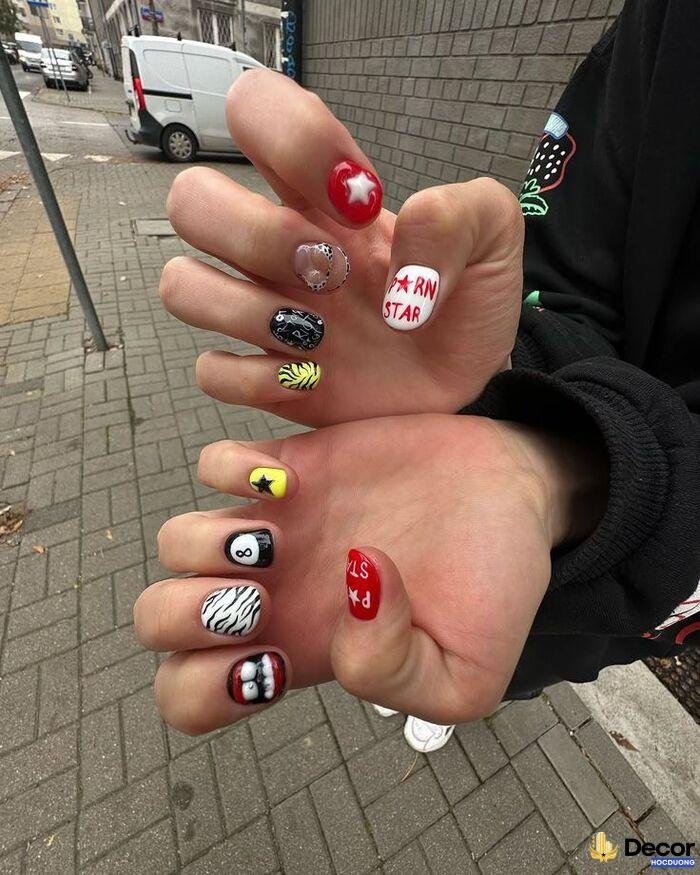 nail đẹp móng ngắn nhiều màu