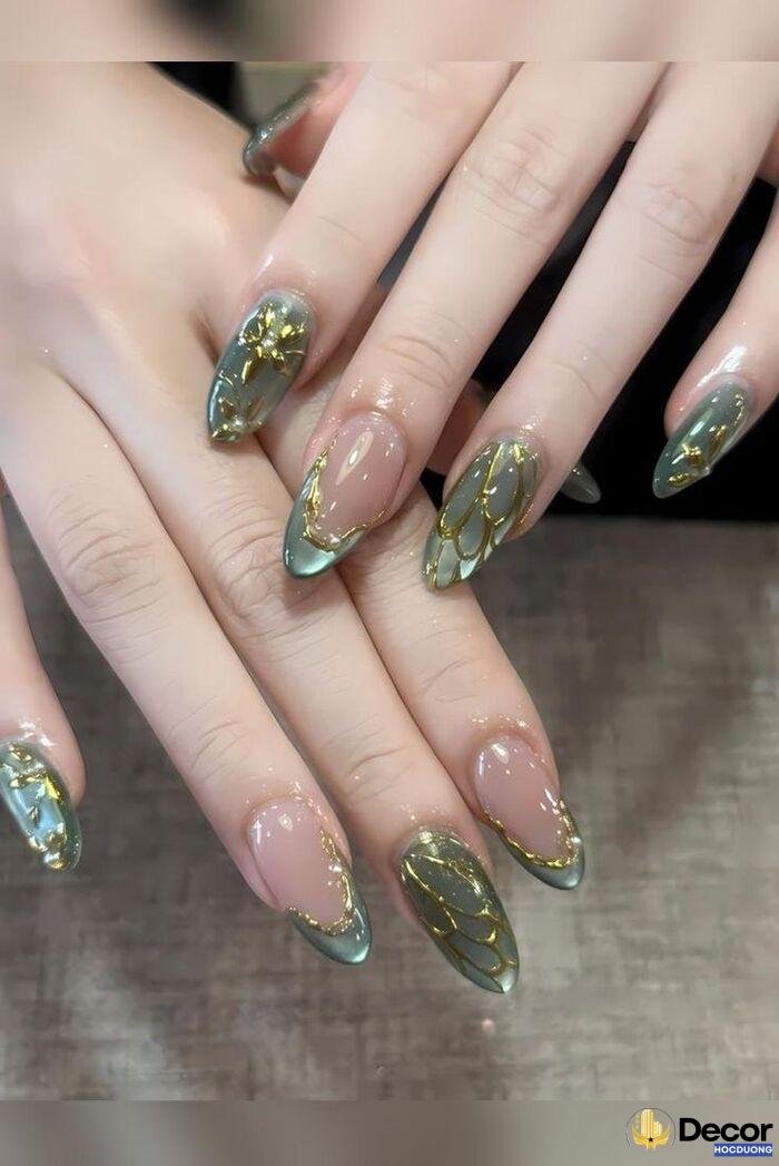 nail designs tone xanh