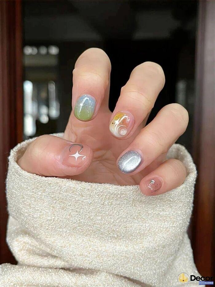 nail đi biển màu sắc tone xanh