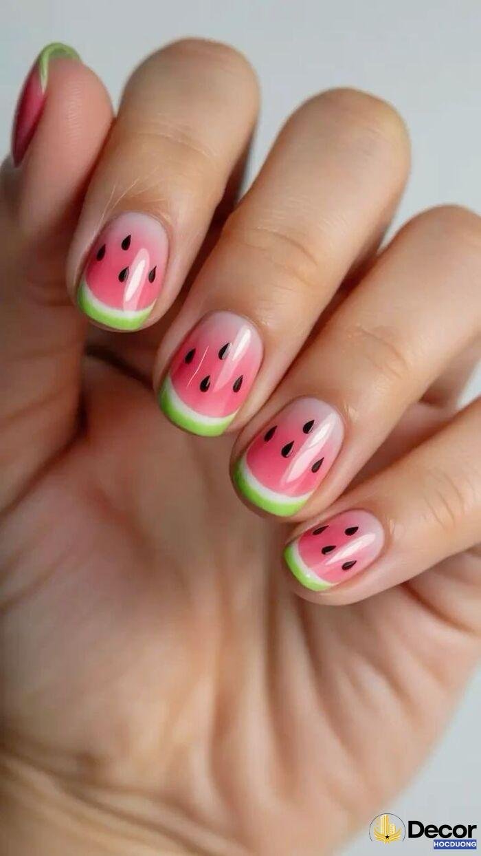 nail dưa hấu chấm bi