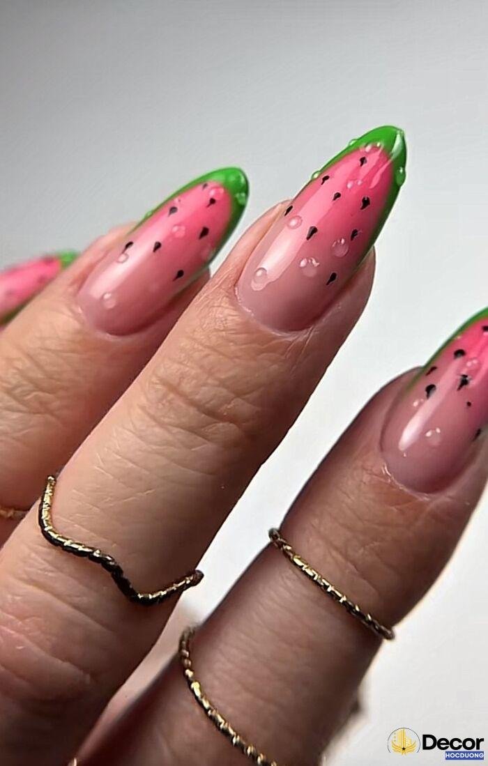 nail dưa hấu đỏ xanh