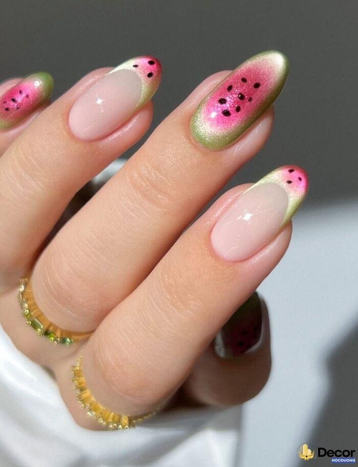 nail dưa hấu nail art nhẹ
