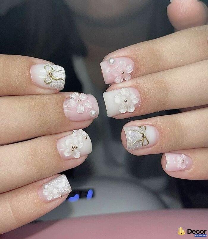 nail gắn đá phong cách hàn cute
