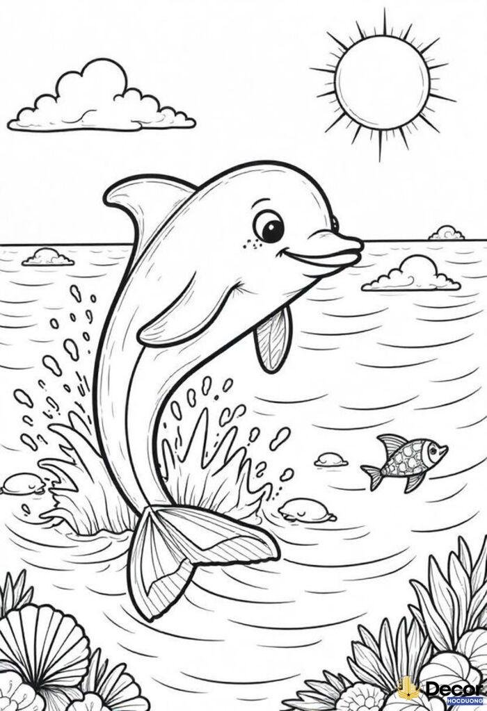 tô màu cá heo dễ thương
