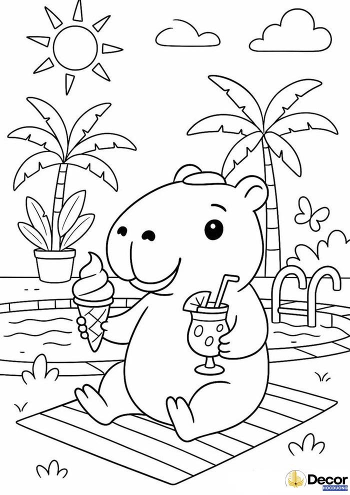 tô màu capybara dễ thương