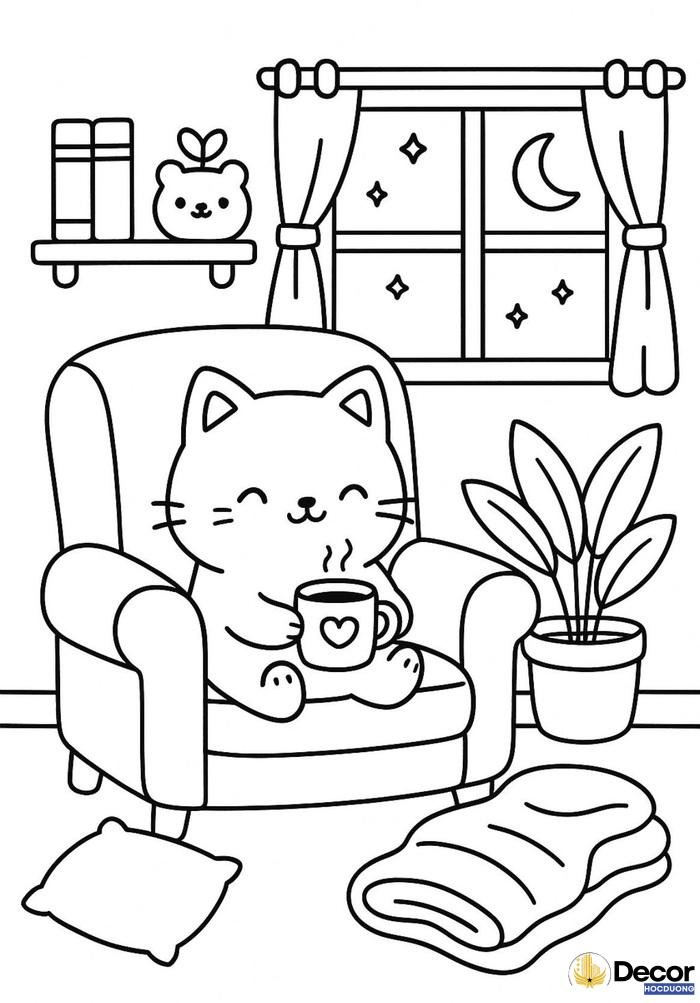 tô màu con mèo dễ thương