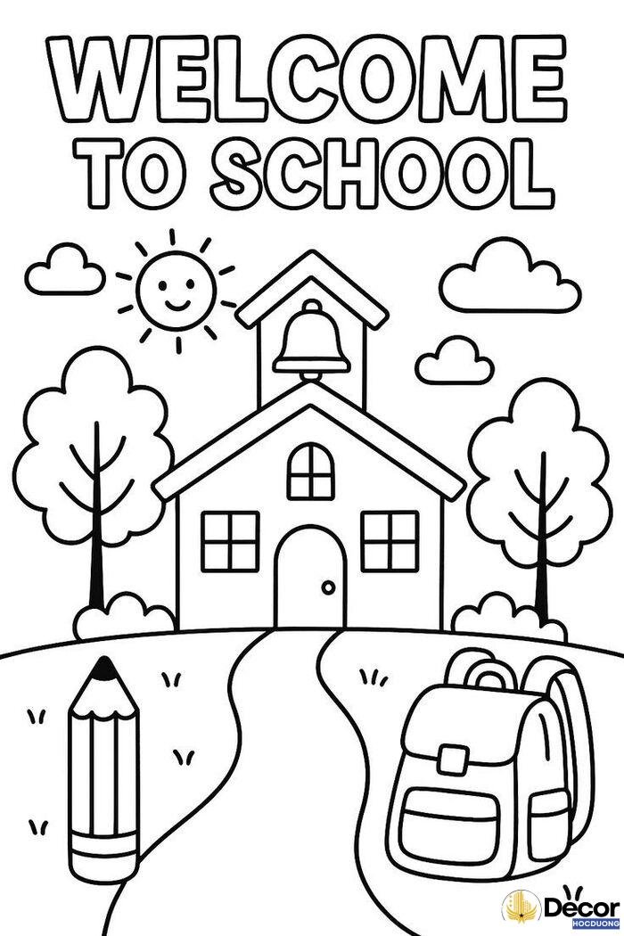 tranh tô màu bé chơi ở trường