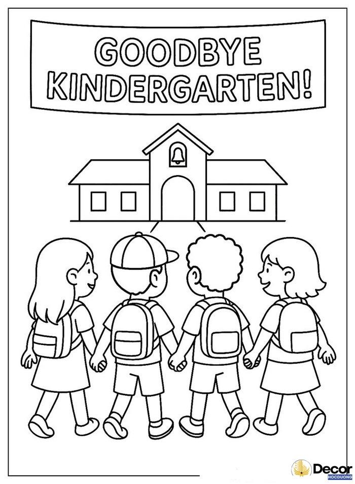 tranh tô màu bé đến trường