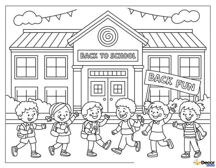 tranh tô màu bé học ở trường