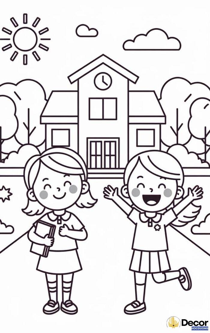 tranh tô màu bé và bạn trong lớp