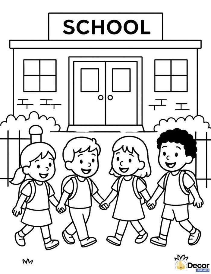 tranh tô màu bé vào lớp