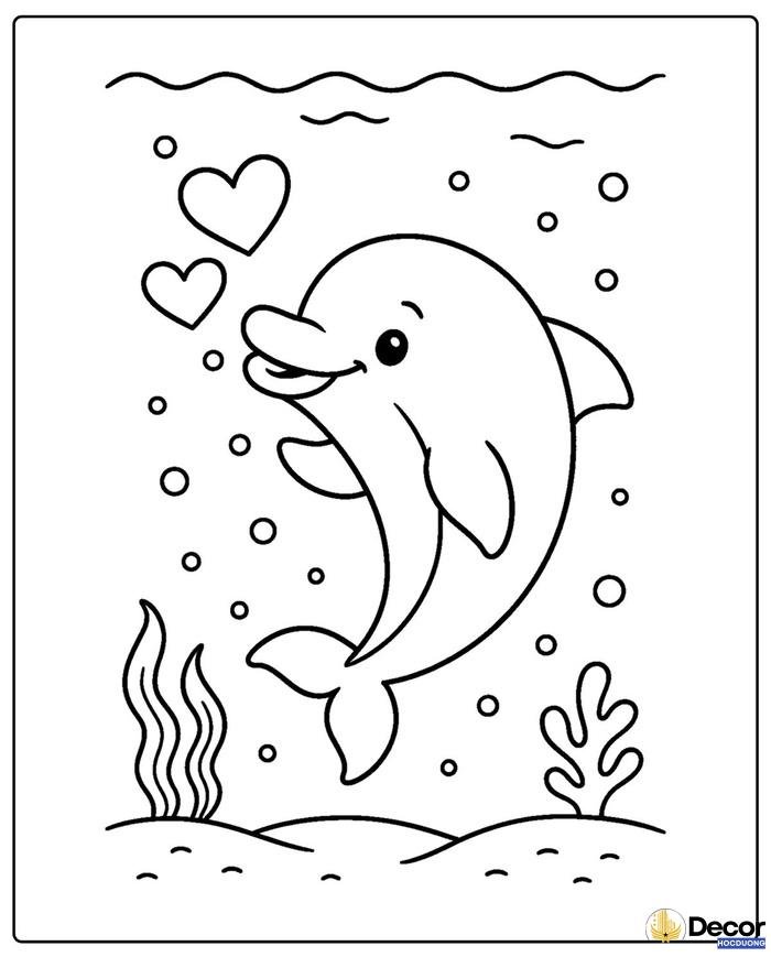tranh tô màu cá heo đáng yêu