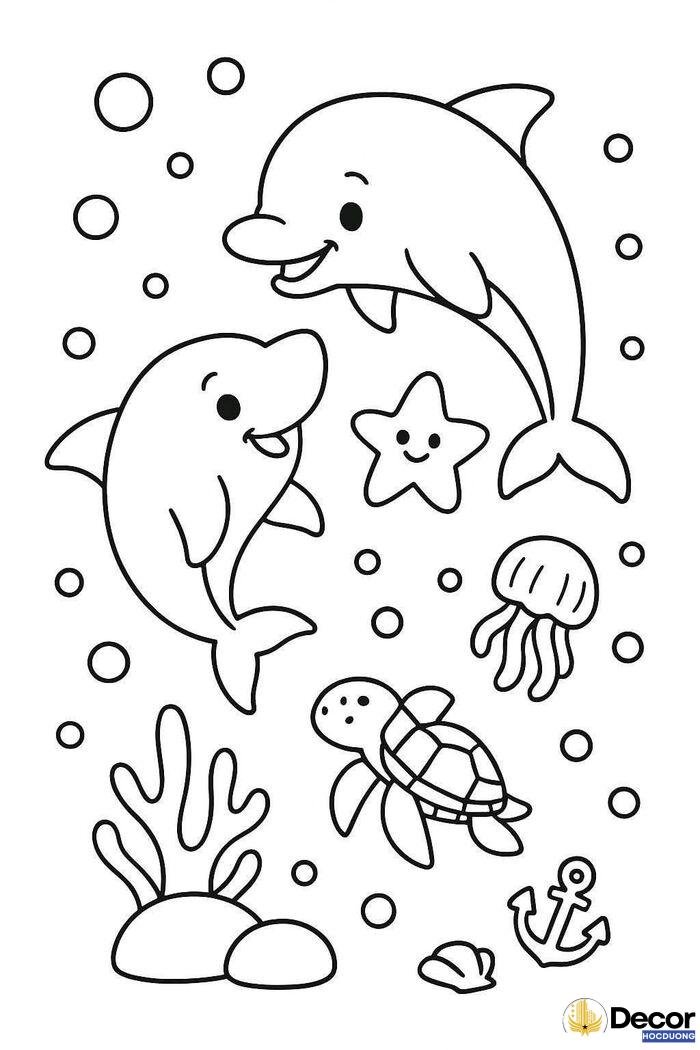 tranh tô màu cá heo đẹp