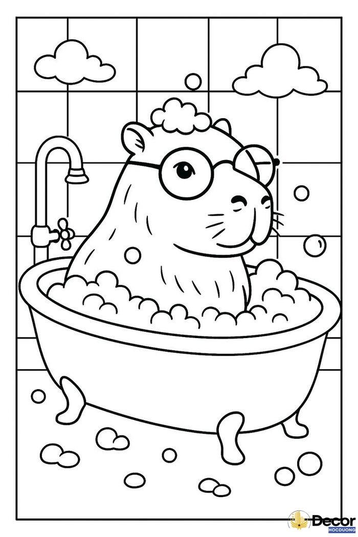 tranh tô màu capybara đơn giản cho bé