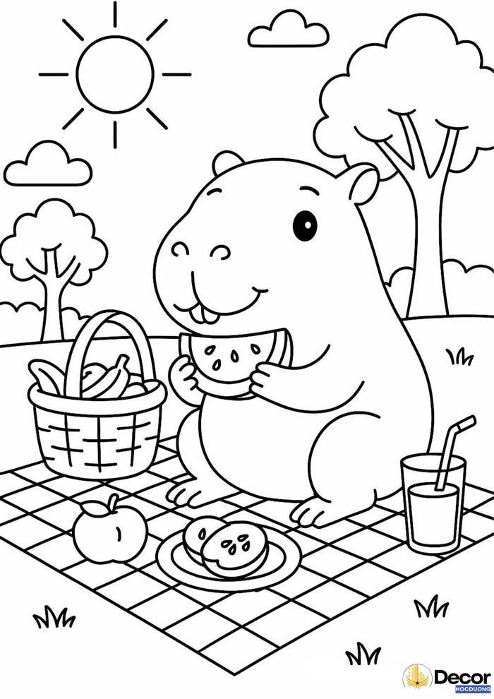 tranh tô màu capybara đơn giản