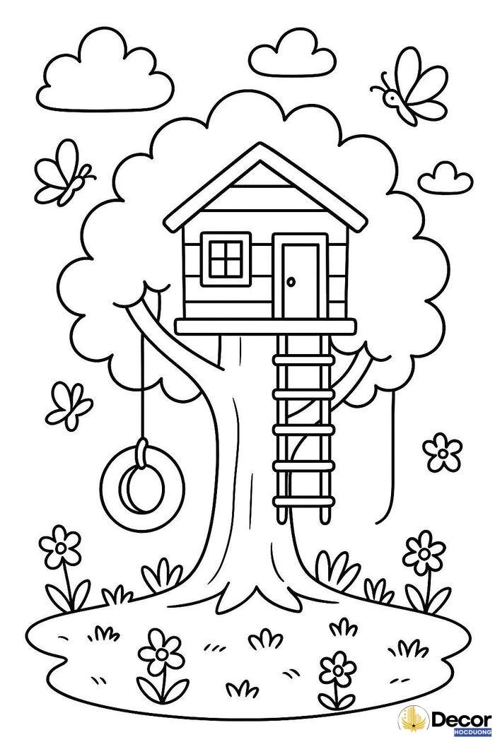 tranh tô màu cây xanh thiếu nhi