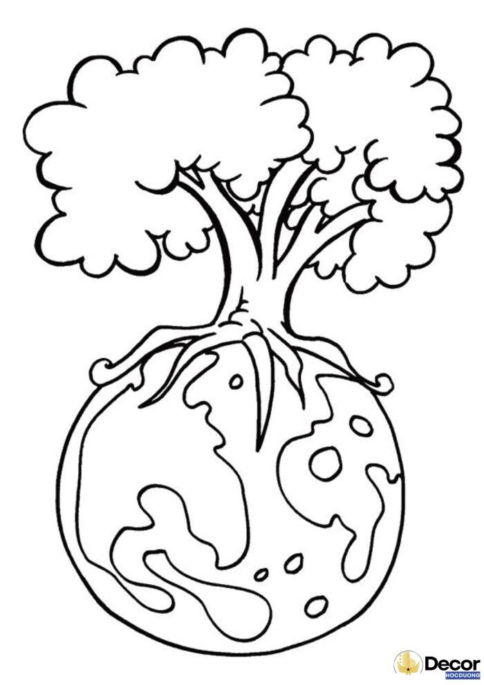 tranh tô màu cây xanh xinh xắn