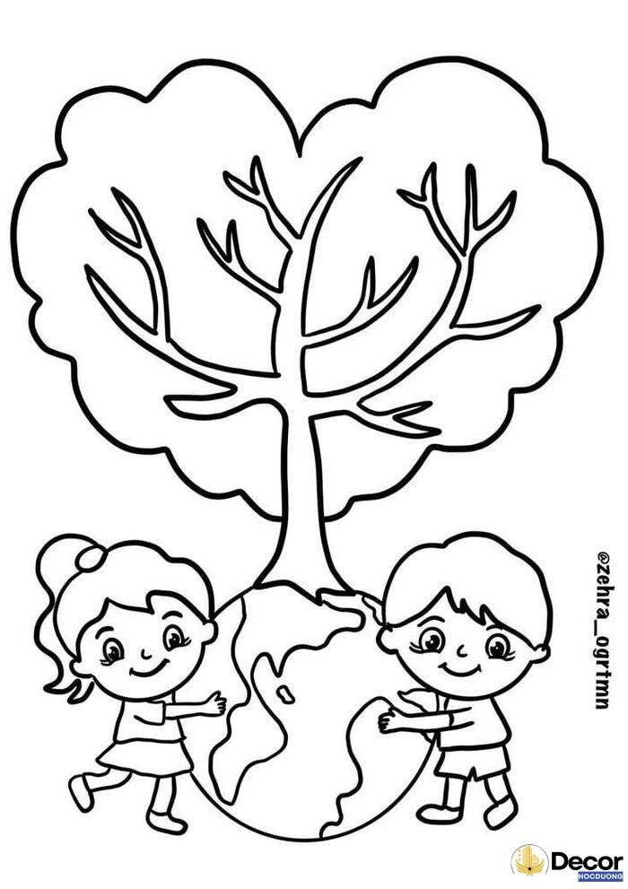 tranh tô màu cây xanh