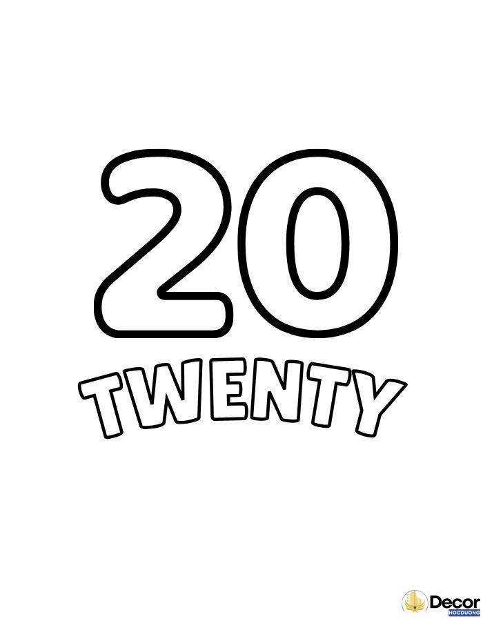 tranh tô màu chữ số tiếng anh 20