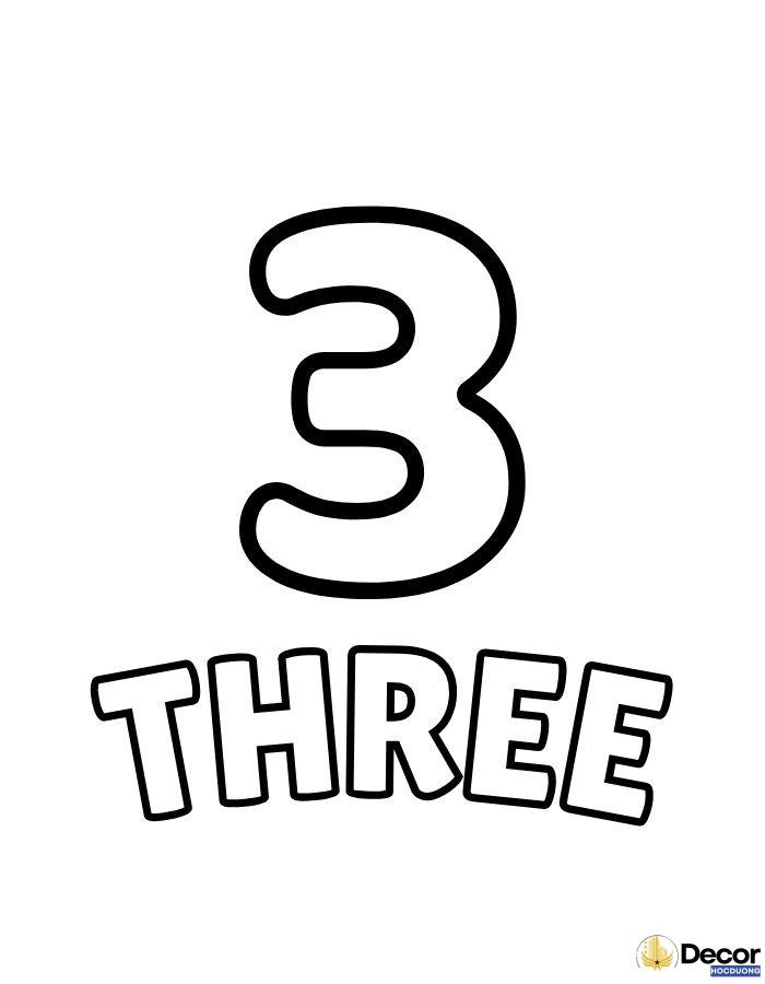 tranh tô màu chữ số tiếng anh 3