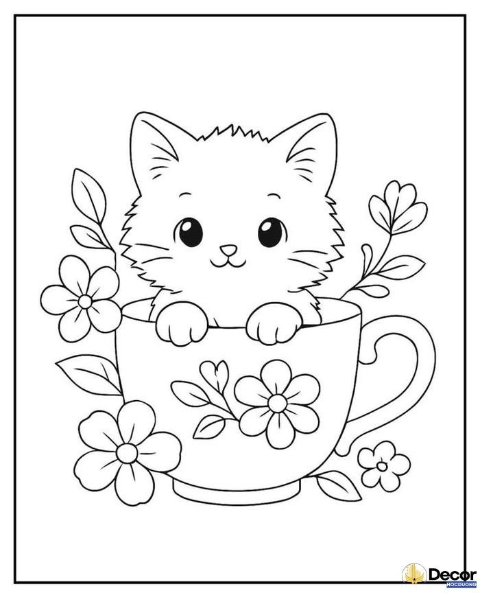 tranh tô màu con mèo đáng yêu