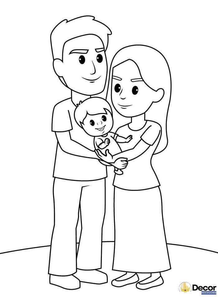 tranh tô màu gia đình ngộ nghĩnh