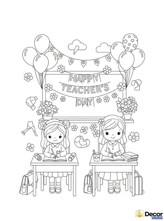 tranh tô màu hoa tặng cô