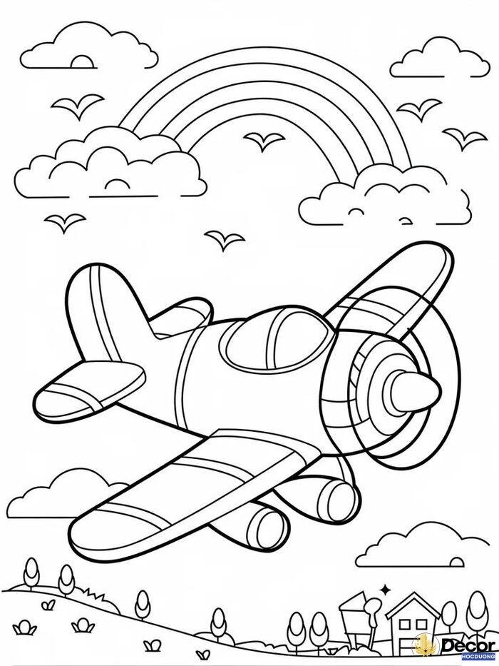 tranh tô màu máy bay dễ thương